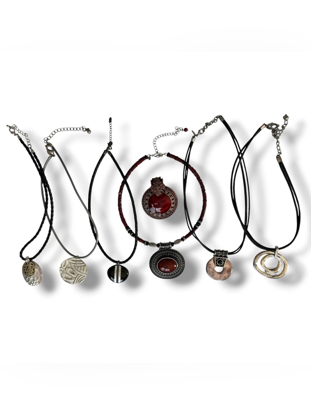 Lot y2k chico’s premier pendant red black cords silver tone western necklace